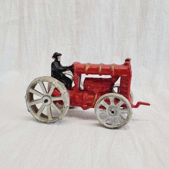 Vintage Cast Iron Tractor Toy - Tractor Cast Iron Toy - Vintage Farmer on Tracto - Picture 2 of 8